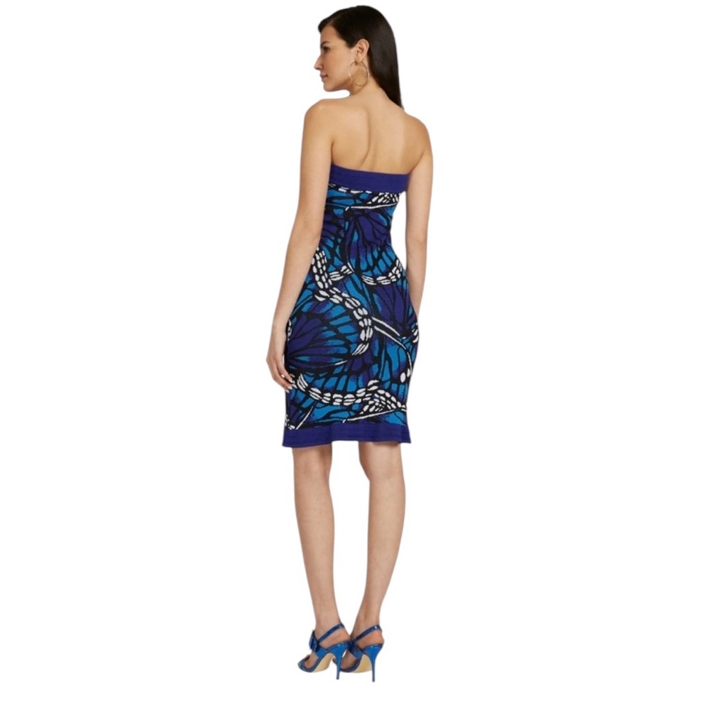 New York & Company Blue Butterfly Print Sweater Dress XL Knit Tube Resortwear - Picture 3 of 13